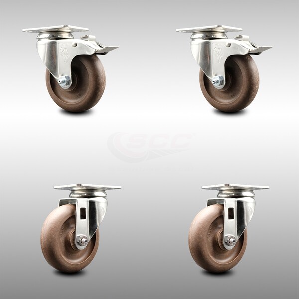 Service Caster 4 Inch 316SS High Temp Glass Filled Nylon Top Plate Caster Lock Brakes SCC, 2PK SCC-SS316TTL20S414-GFNSHT-2-S-2 - main